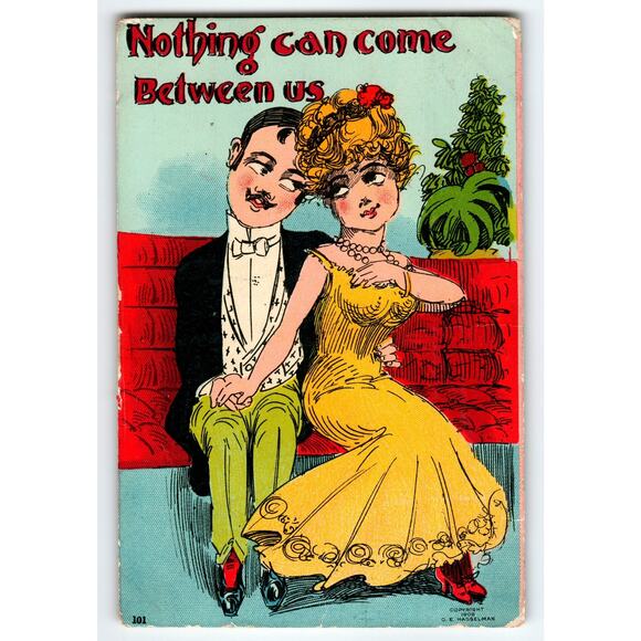 Vintage 1908 Comic Postcard Nothing Can Come Between Us Romantic Couple - Picture 1 of 2